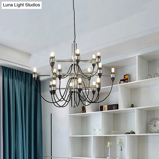 Modernist Metallic 18/30-Light Layered Chandelier: Stylish Dining Room Ceiling Lamp In Chrome