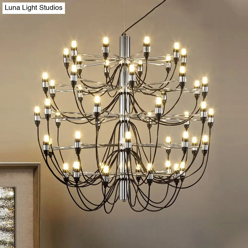 Modernist Metallic 18/30-Light Layered Chandelier: Stylish Dining Room Ceiling Lamp In Chrome