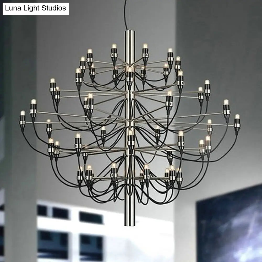 Modernist Metallic 18/30-Light Layered Chandelier: Stylish Dining Room Ceiling Lamp In Chrome