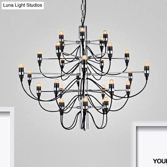 Modernist Metallic 18/30-Light Layered Chandelier: Stylish Dining Room Ceiling Lamp In Chrome