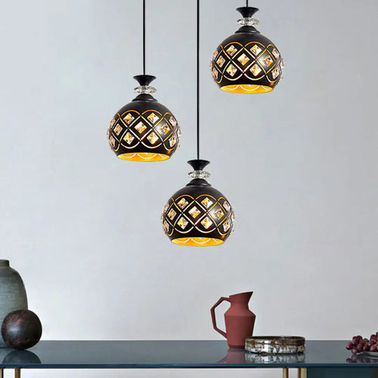 Modernist Metallic 3-Head Black Pendant Light For Dining Room - Globe/Oval/Waterdrop Cluster Design