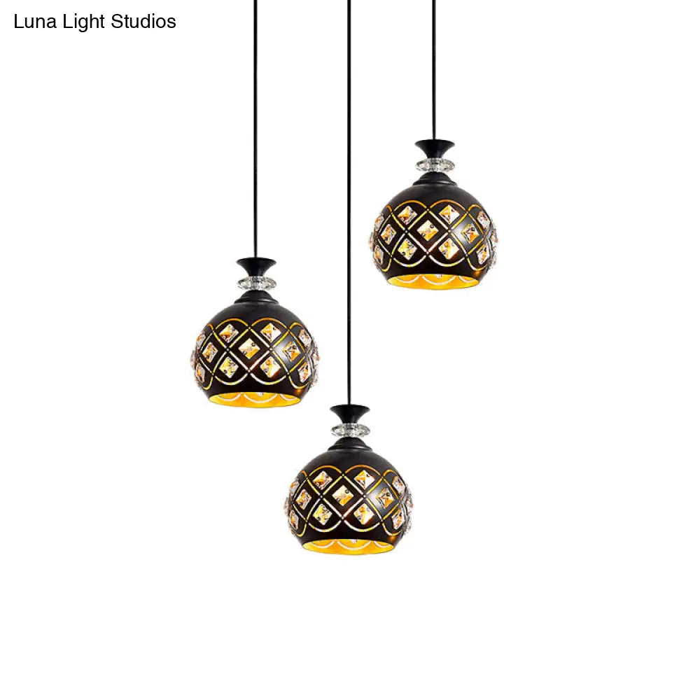 Modernist Metallic 3-Head Black Pendant Light For Dining Room - Globe/Oval/Waterdrop Cluster Design