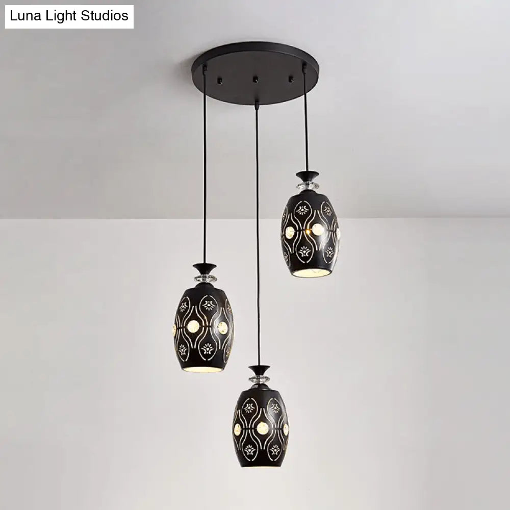 Black Modernist Pendant Light With Metallic Cluster Design - 3 Heads Globe Oval And Waterdrop Shape