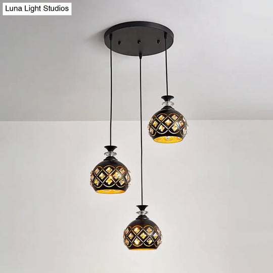 Black Modernist Pendant Light With Metallic Cluster Design - 3 Heads Globe Oval And Waterdrop Shape