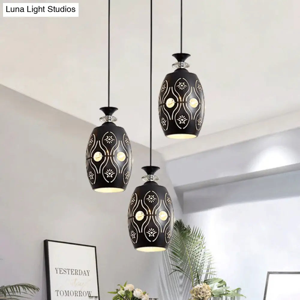 Black Modernist Pendant Light With Metallic Cluster Design - 3 Heads Globe Oval And Waterdrop Shape