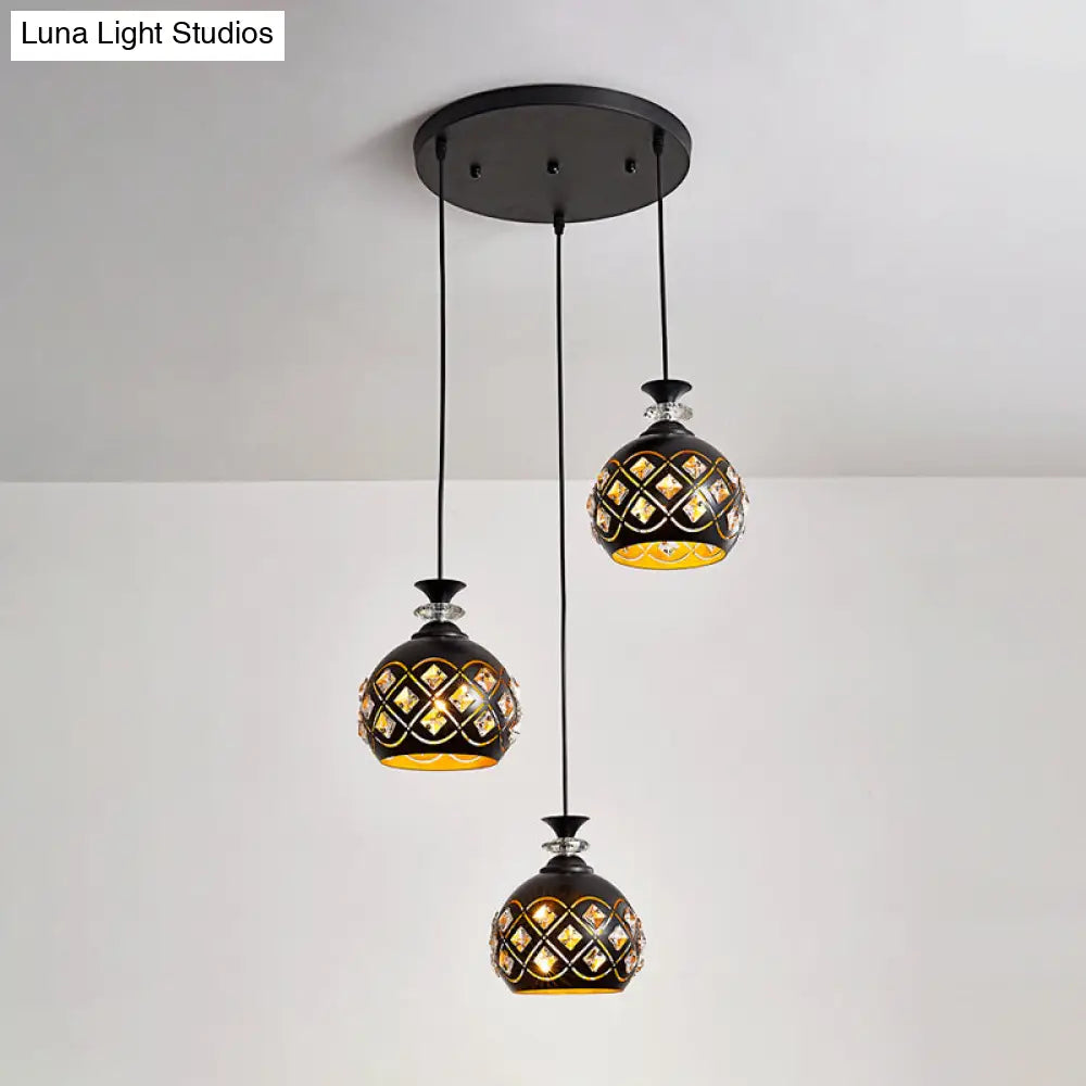 Modernist Metallic 3-Head Black Pendant Light For Dining Room - Globe/Oval/Waterdrop Cluster Design