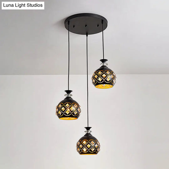 Modernist Metallic 3-Head Black Pendant Light For Dining Room - Globe/Oval/Waterdrop Cluster Design