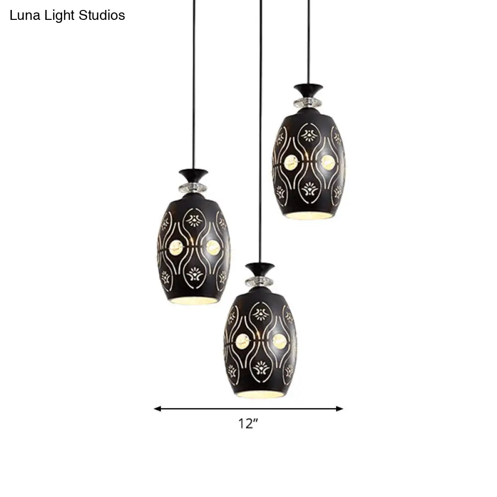 Black Modernist Pendant Light With Metallic Cluster Design - 3 Heads Globe Oval And Waterdrop Shape