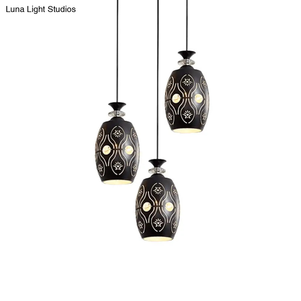 Modernist Metallic 3-Head Black Pendant Light For Dining Room - Globe/Oval/Waterdrop Cluster Design