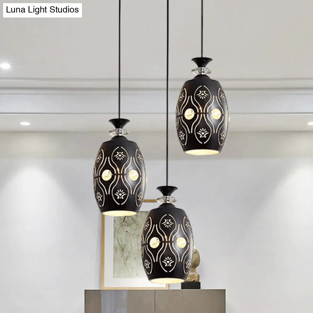 Black Modernist Pendant Light With Metallic Cluster Design - 3 Heads Globe Oval And Waterdrop Shape