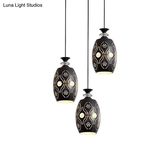 Black Modernist Pendant Light With Metallic Cluster Design - 3 Heads Globe Oval And Waterdrop Shape