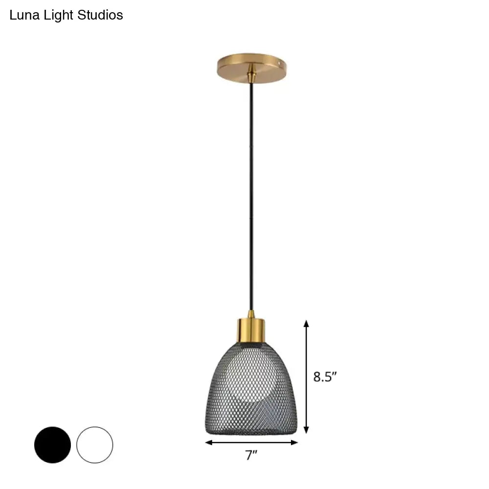 Modernist Metallic Bell Hanging Light Fixture With 1 Bulb - Black/White Pendant Lighting For Dining