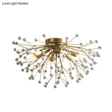 Modernist Metallic Dandelion Flushmount Light In Brass With 3/4/6 Bulbs
