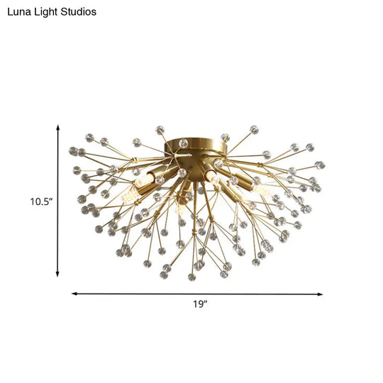 Modernist Metallic Dandelion Flushmount Light In Brass With 3/4/6 Bulbs