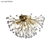 Modernist Metallic Dandelion Flushmount Light In Brass With 3/4/6 Bulbs