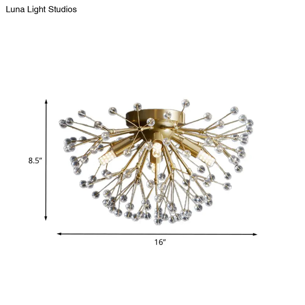 Modernist Metallic Dandelion Flushmount Light In Brass With 3/4/6 Bulbs