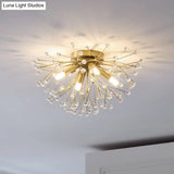 Modernist Metallic Dandelion Flushmount Light In Brass With 3/4/6 Bulbs