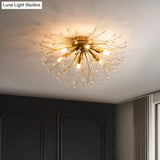 Modernist Metallic Dandelion Flushmount Light In Brass With 3/4/6 Bulbs