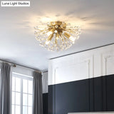 Modernist Metallic Dandelion Flushmount Light In Brass With 3/4/6 Bulbs