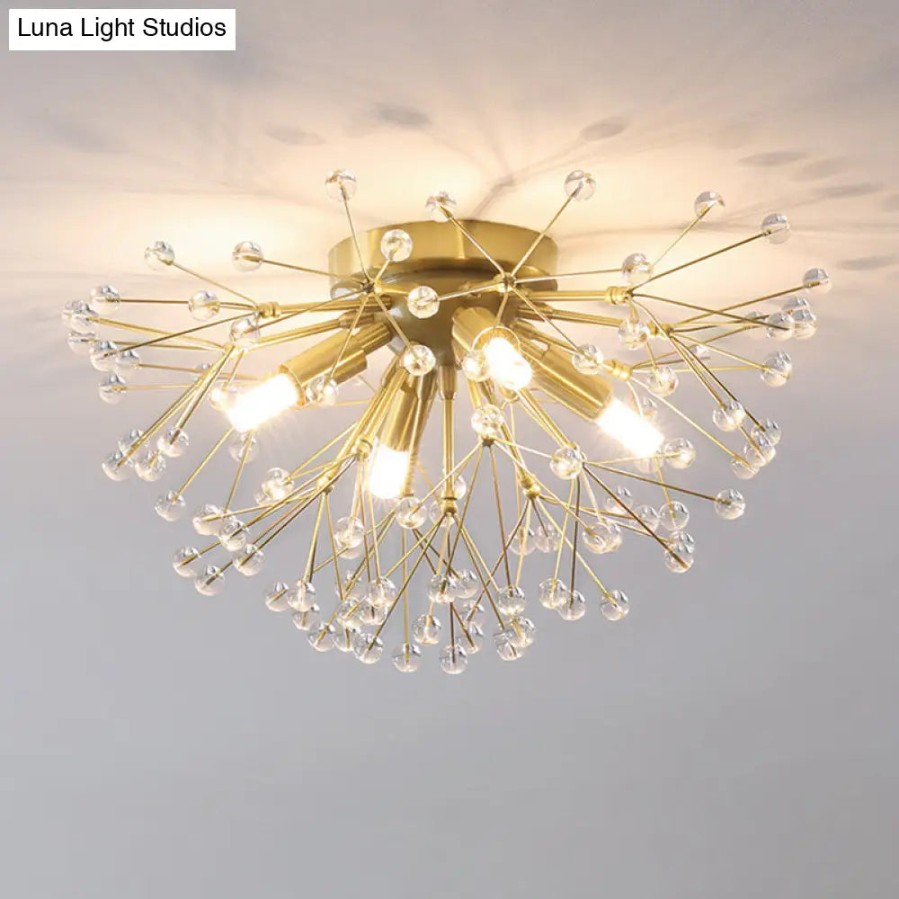 Modernist Metallic Dandelion Flushmount Light In Brass With 3/4/6 Bulbs 4 /