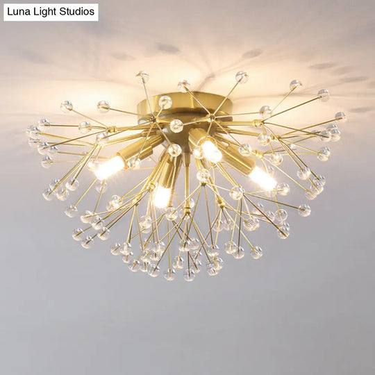 Modernist Metallic Dandelion Flushmount Light In Brass With 3/4/6 Bulbs 4 /