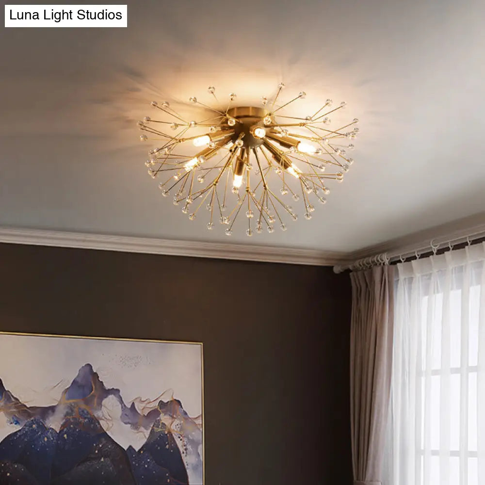 Modernist Metallic Dandelion Flushmount Light In Brass With 3/4/6 Bulbs 6 /