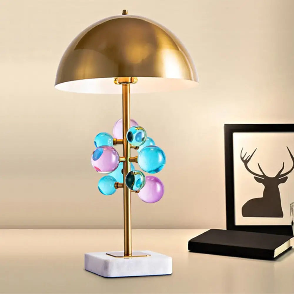 Modernist Metallic Dome Desk Light With Colorful Crystal Balls - Gold Finish