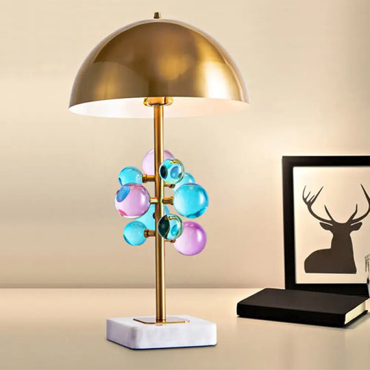 Modernist Metallic Dome Desk Light With Colorful Crystal Balls - Gold Finish