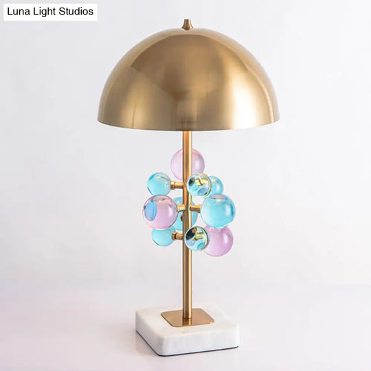 Modernist Metallic Dome Desk Light With Colorful Crystal Balls - Gold Finish