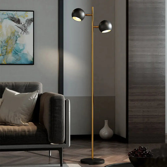 Modernist Metallic Globe Shade Floor Lamp - 2-Light Stand Light In Black For Living Room