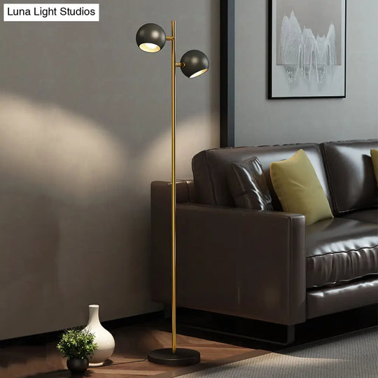 Modernist Metallic Globe Shade Floor Lamp - 2-Light Stand Light In Black For Living Room