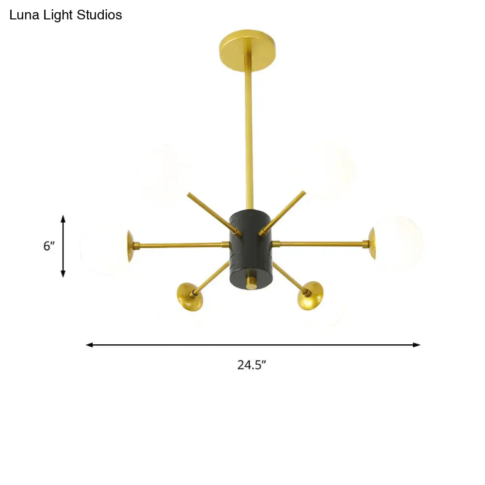 Modernist Milk Glass Chandelier With Burst Design - 6/8/9 Light Hanging Ceiling Lamp In Gold