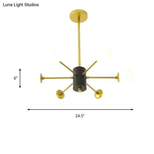 Modernist Milk Glass Chandelier With Burst Design - 6/8/9 Light Hanging Ceiling Lamp In Gold