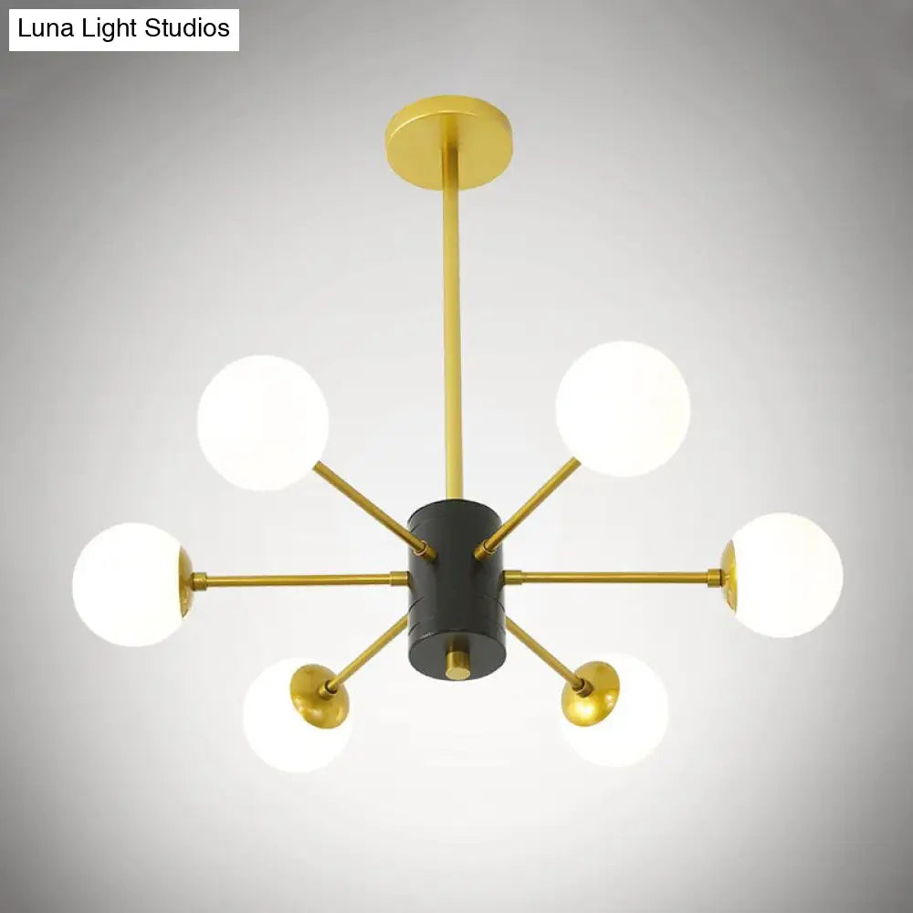 Modernist Milk Glass Chandelier With Burst Design - Gold Finish 6/8/9 Lights Hanging Ceiling Lamp