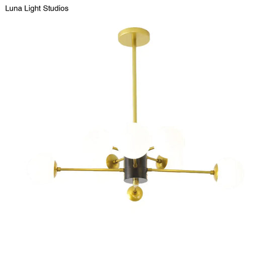 Modernist Milk Glass Chandelier With Burst Design - 6/8/9 Light Hanging Ceiling Lamp In Gold