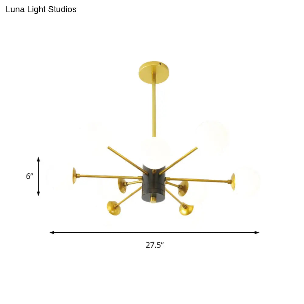 Modernist Milk Glass Chandelier With Burst Design - 6/8/9 Light Hanging Ceiling Lamp In Gold