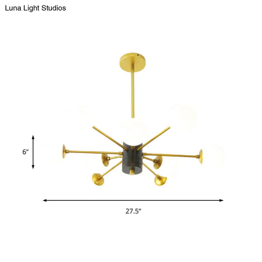 Modernist Milk Glass Chandelier With Burst Design - 6/8/9 Light Hanging Ceiling Lamp In Gold