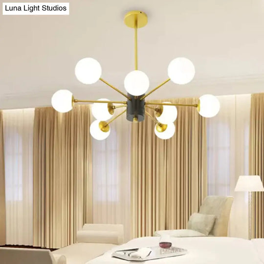 Modernist Milk Glass Chandelier With Burst Design - Gold Finish 6/8/9 Lights Hanging Ceiling Lamp