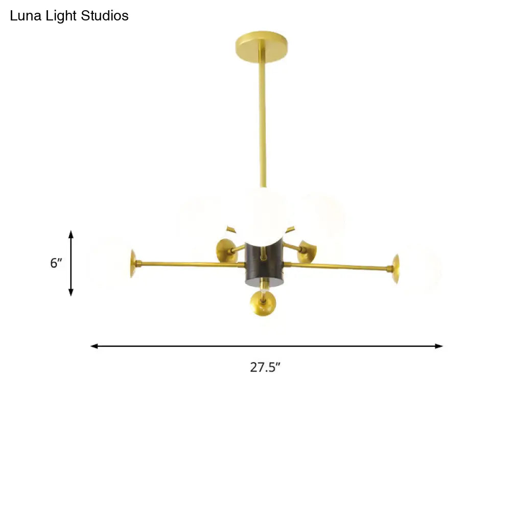 Modernist Milk Glass Chandelier With Burst Design - 6/8/9 Light Hanging Ceiling Lamp In Gold