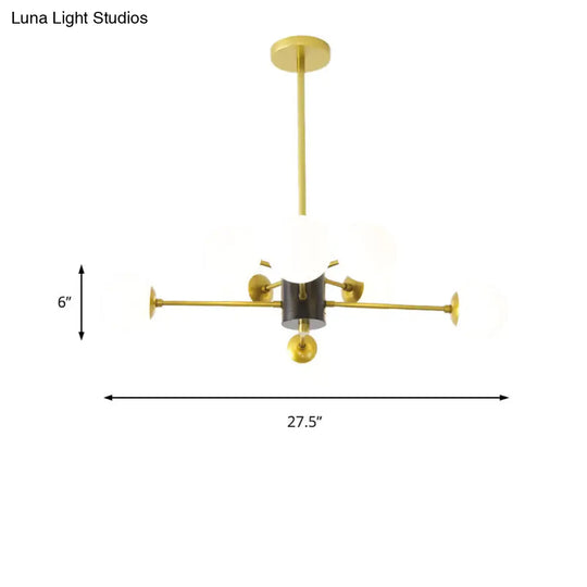 Modernist Milk Glass Chandelier With Burst Design - 6/8/9 Light Hanging Ceiling Lamp In Gold