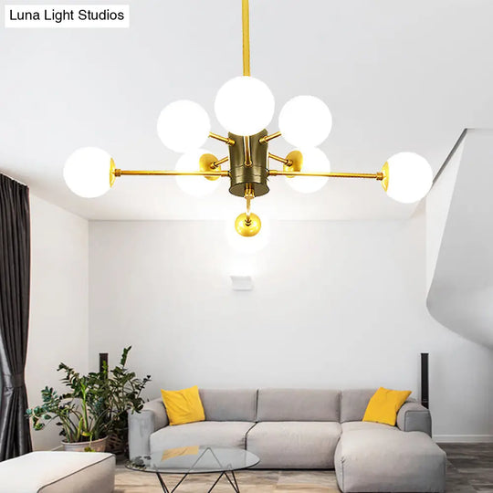 Modernist Milk Glass Chandelier With Burst Design - Gold Finish 6/8/9 Lights Hanging Ceiling Lamp 8