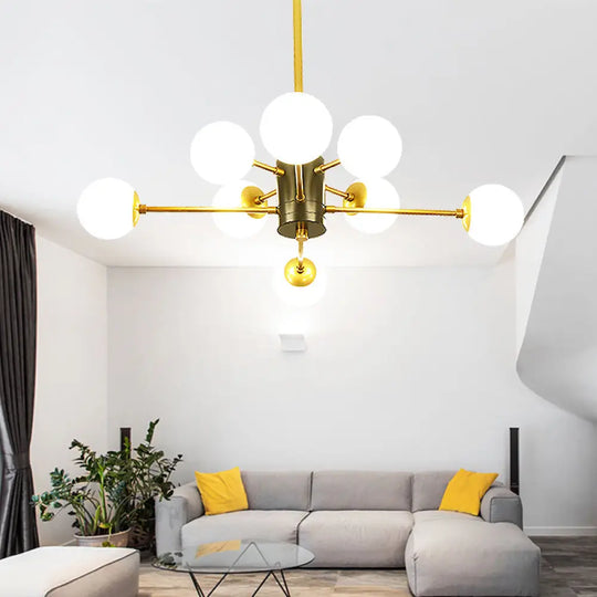 Modernist Milk Glass Chandelier With Burst Design - 6/8/9 Light Hanging Ceiling Lamp In Gold 8 /