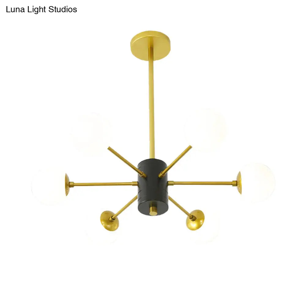 Modernist Milk Glass Chandelier With Burst Design - 6/8/9 Light Hanging Ceiling Lamp In Gold