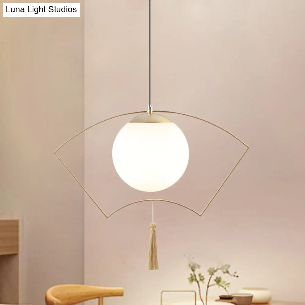 Modern Milk Glass Pendant Light With Gold Metal Frame For Bedroom Ceiling