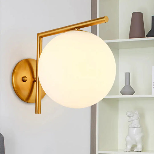 Modernist Milk Glass Globe Sconce With Gold Wall Mount - 1 Head 6/8 Width / 6