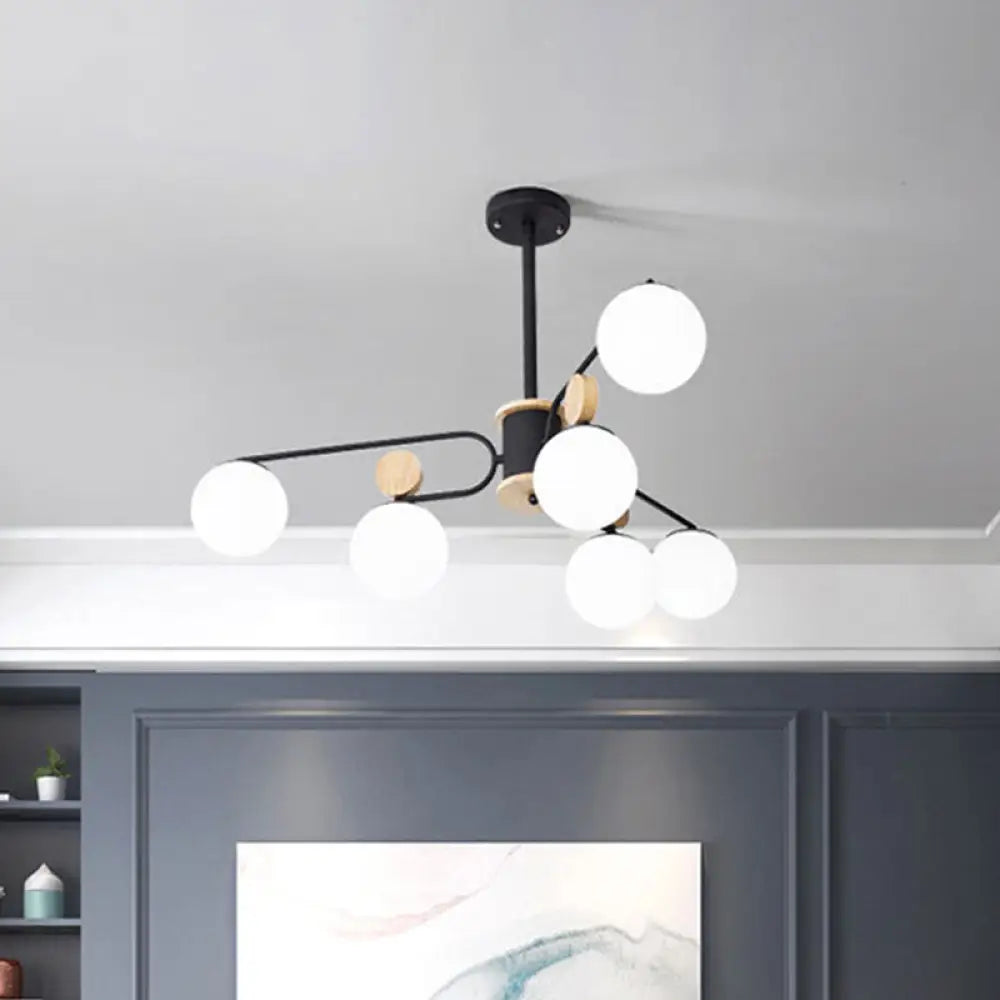 Modernist Milk Glass Round Pendant Chandelier In Black - Ceiling Light With 6/8 Hanging Heads 6 /