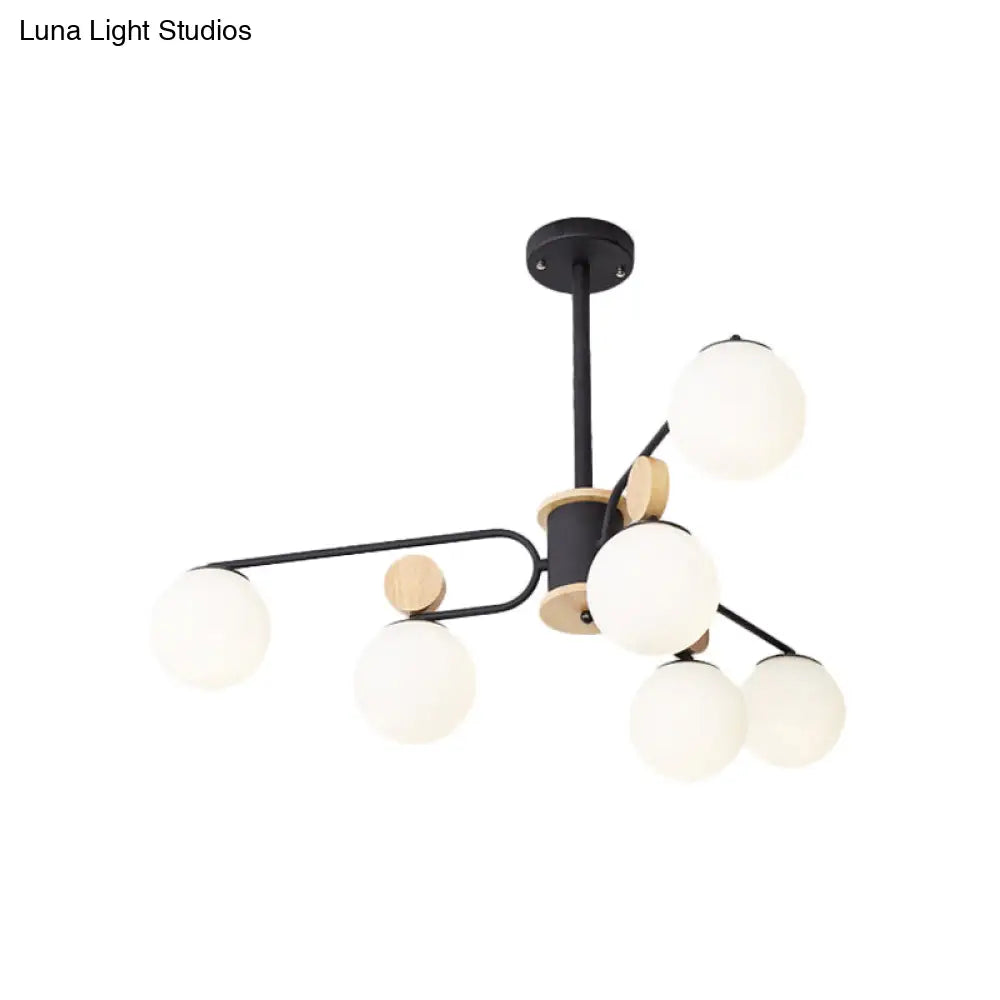 Milk Glass Round Pendant Chandelier With Modernist Design - 6/8 Heads Black Ceiling Light