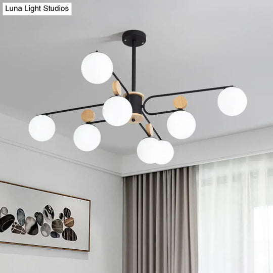 Milk Glass Round Pendant Chandelier With Modernist Design - 6/8 Heads Black Ceiling Light