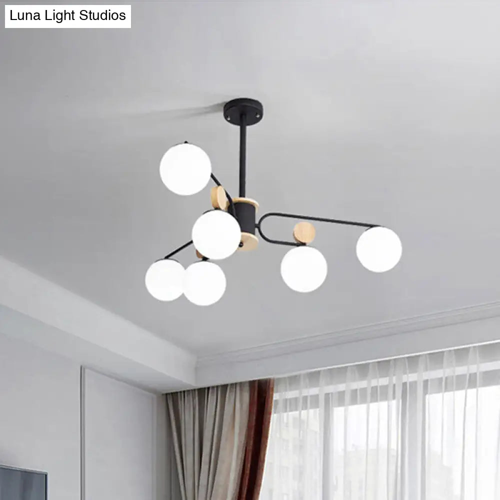 Milk Glass Round Pendant Chandelier With Modernist Design - 6/8 Heads Black Ceiling Light