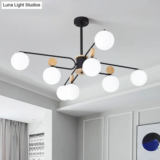 Milk Glass Round Pendant Chandelier With Modernist Design - 6/8 Heads Black Ceiling Light 8 /